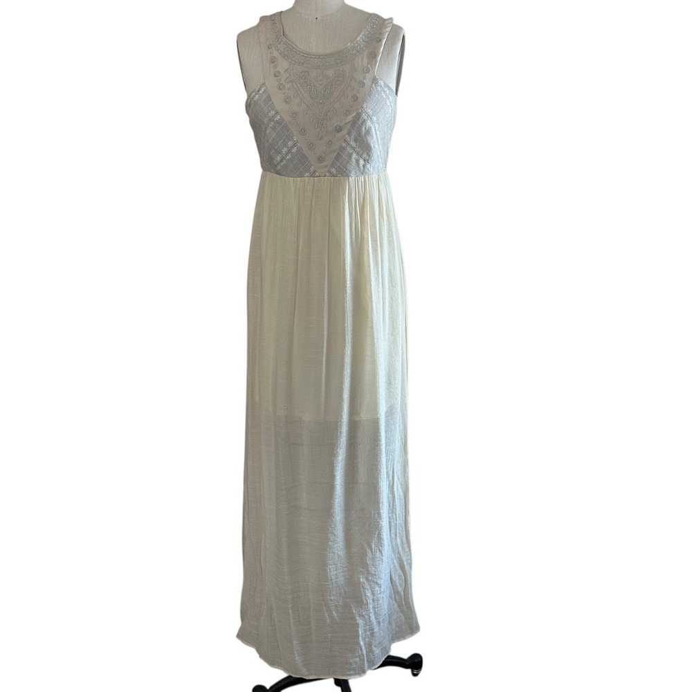 Flying Tomato Maxi Dress Small Cream‎ Embroidered Boho Smocked Back